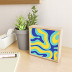 Modern Retro Liquid Swirl Funky Abstract Pattern Blue Aqua Yellow Mini Art Print Gallery Image 2
