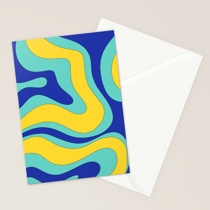 Modern Retro Liquid Swirl Funky Abstract Pattern Blue Aqua Yellow Stationery Card Gallery Image 2