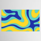 Modern Retro Liquid Swirl Funky Abstract Pattern Blue Aqua Yellow Tablecloth Gallery Image 2