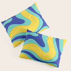 Modern Retro Liquid Swirl Funky Abstract Pattern Blue Aqua Yellow Pillow Sham Gallery Image 3