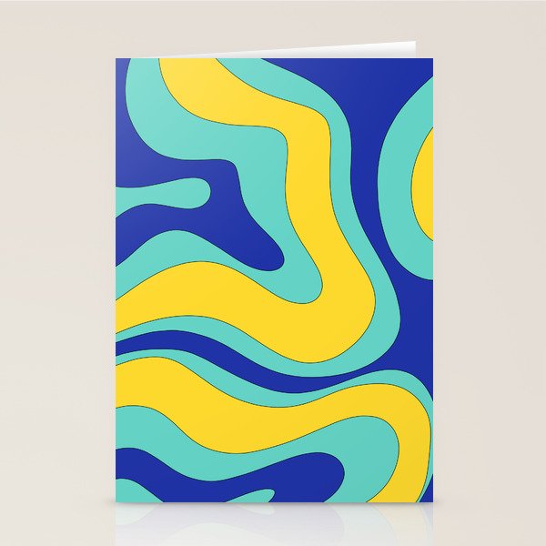 Modern Retro Liquid Swirl Funky Abstract Pattern Blue Aqua Yellow Stationery Card Gallery Image 2