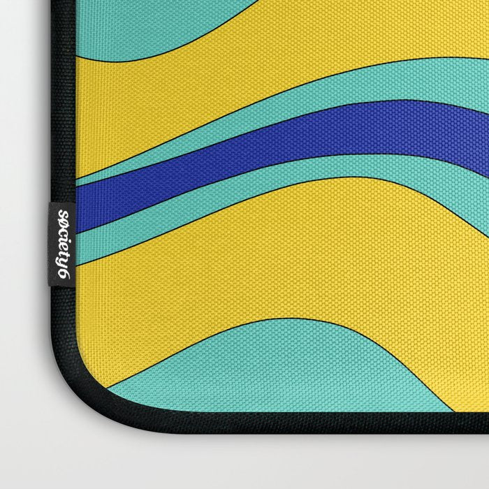 Modern Retro Liquid Swirl Funky Abstract Pattern Blue Aqua Yellow Laptop Sleeve Gallery Image 3