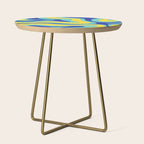 Modern Retro Liquid Swirl Funky Abstract Pattern Blue Aqua Yellow Side Table Gallery Image 1