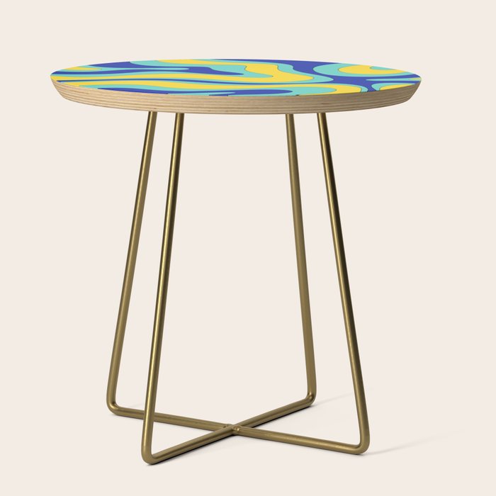 Modern Retro Liquid Swirl Funky Abstract Pattern Blue Aqua Yellow Side Table Gallery Image 1