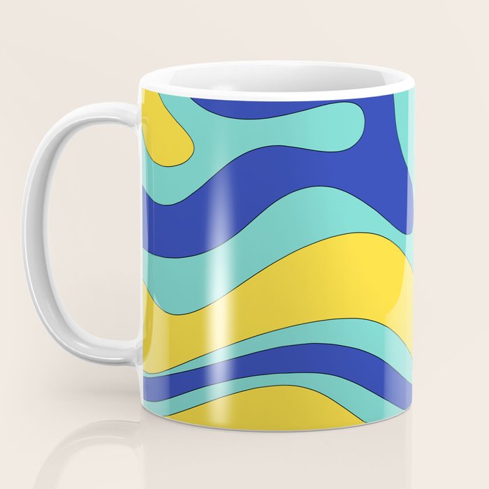Modern Retro Liquid Swirl Funky Abstract Pattern Blue Aqua Yellow Coffee Mug Gallery Image 3