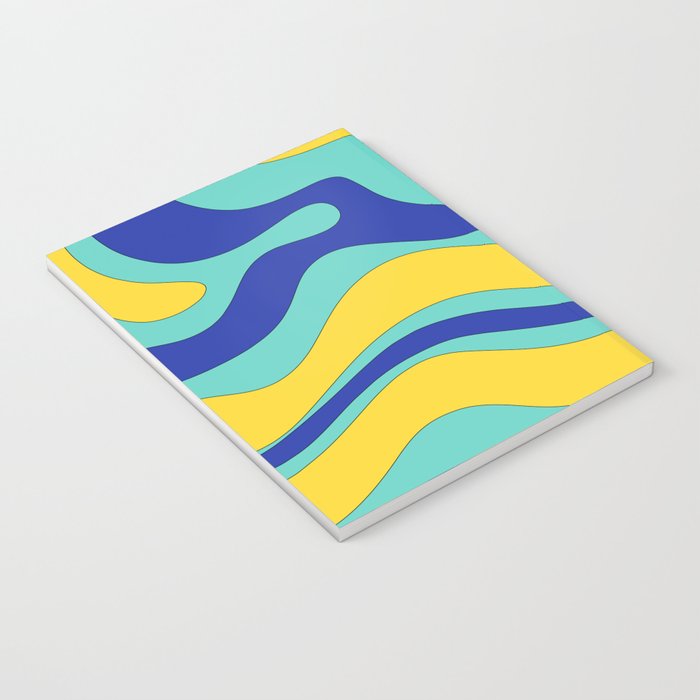 Modern Retro Liquid Swirl Funky Abstract Pattern Blue Aqua Yellow Notebook Gallery Image 3
