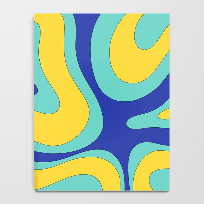 Modern Retro Liquid Swirl Funky Abstract Pattern Blue Aqua Yellow Notebook Gallery Image 4