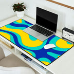 Modern Retro Liquid Swirl Funky Abstract Pattern Blue Aqua Yellow Desk Mat Gallery Image 2