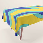 Modern Retro Liquid Swirl Funky Abstract Pattern Blue Aqua Yellow Tablecloth Gallery Image 1