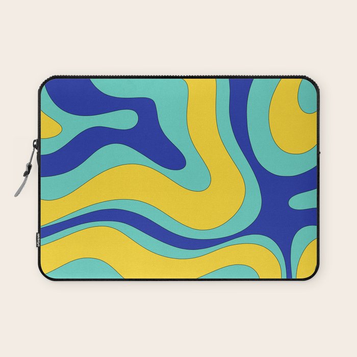 Modern Retro Liquid Swirl Funky Abstract Pattern Blue Aqua Yellow Laptop Sleeve Gallery Image 1