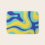 Modern Retro Liquid Swirl Funky Abstract Pattern Blue Aqua Yellow Bath Mat Gallery Image 1