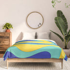 Modern Retro Liquid Swirl Funky Abstract Pattern Blue Aqua Yellow Comforter Gallery Image 3