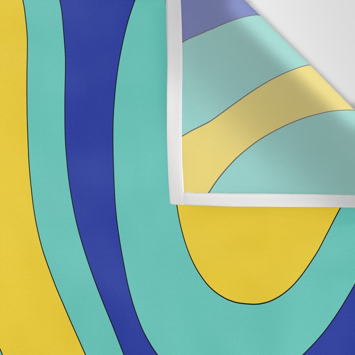 Modern Retro Liquid Swirl Funky Abstract Pattern Blue Aqua Yellow Wall Tapestry Gallery Image 3