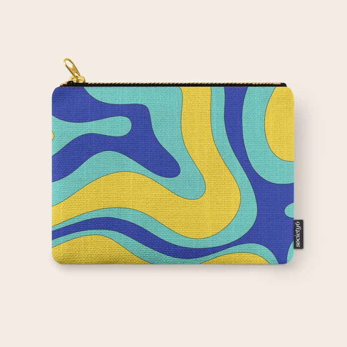 Modern Retro Liquid Swirl Funky Abstract Pattern Blue Aqua Yellow Carry All Pouch Gallery Image 1
