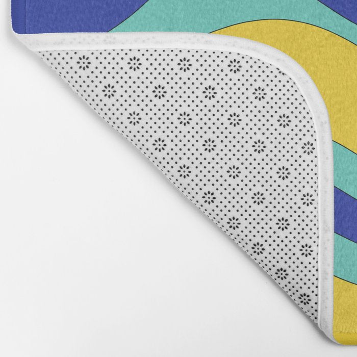 Modern Retro Liquid Swirl Funky Abstract Pattern Blue Aqua Yellow Bath Mat Gallery Image 2
