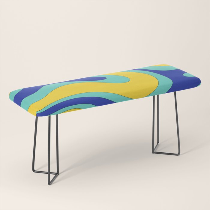 Modern Retro Liquid Swirl Funky Abstract Pattern Blue Aqua Yellow Bench Gallery Image 1
