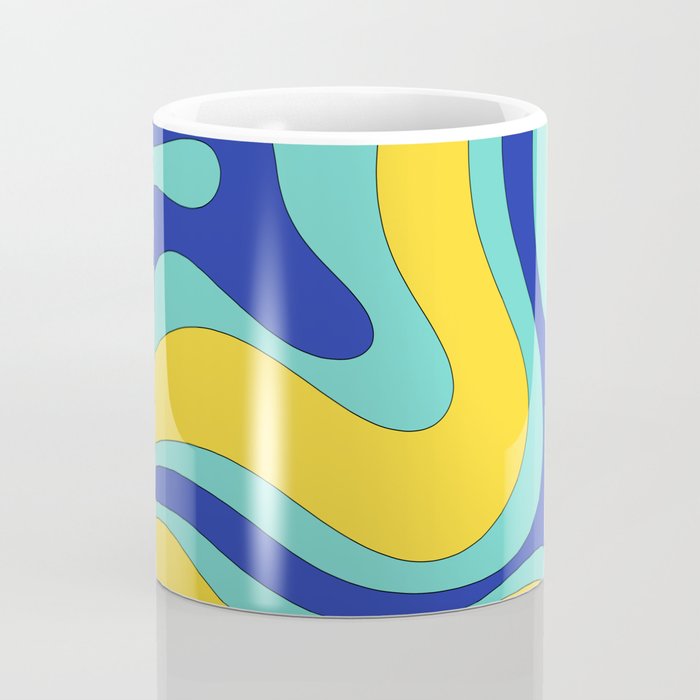 Modern Retro Liquid Swirl Funky Abstract Pattern Blue Aqua Yellow Coffee Mug Gallery Image 4