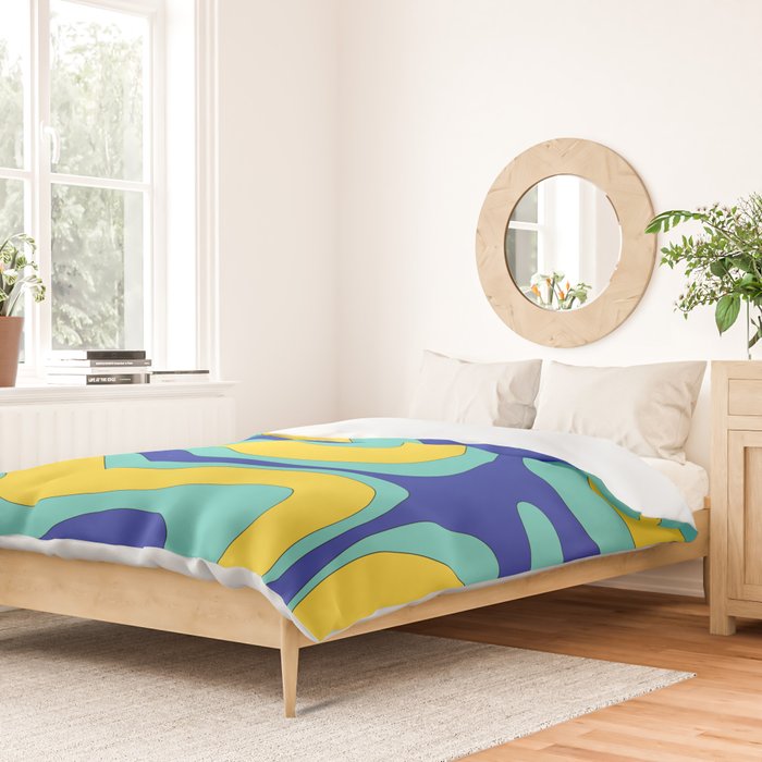 Modern Retro Liquid Swirl Funky Abstract Pattern Blue Aqua Yellow Duvet Cover Gallery Image 2
