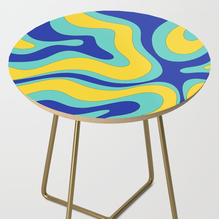 Modern Retro Liquid Swirl Funky Abstract Pattern Blue Aqua Yellow Side Table Gallery Image 2
