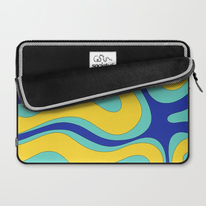Modern Retro Liquid Swirl Funky Abstract Pattern Blue Aqua Yellow Laptop Sleeve Gallery Image 2