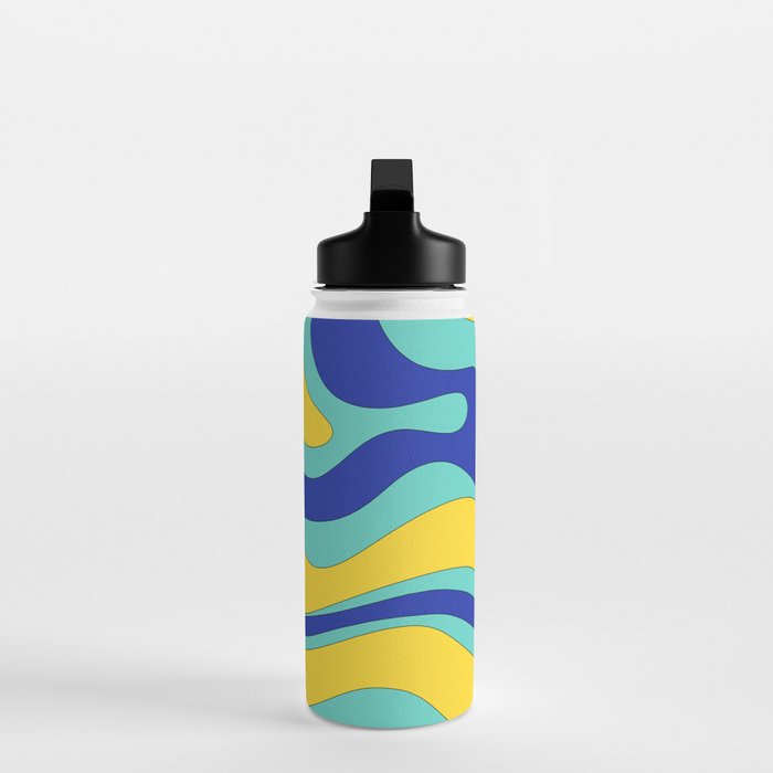 Modern Retro Liquid Swirl Funky Abstract Pattern Blue Aqua Yellow Water Bottle Gallery Image 3
