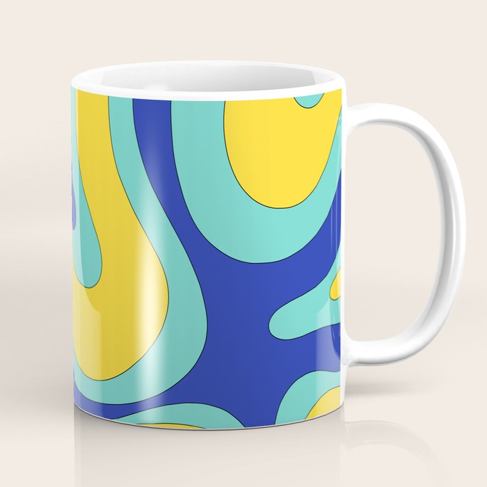 Modern Retro Liquid Swirl Funky Abstract Pattern Blue Aqua Yellow Coffee Mug Gallery Image 1