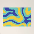 Modern Retro Liquid Swirl Funky Abstract Pattern Blue Aqua Yellow Welcome Mat Gallery Image 1