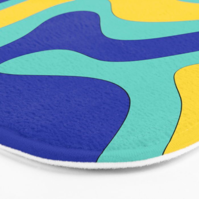 Modern Retro Liquid Swirl Funky Abstract Pattern Blue Aqua Yellow Bath Mat Gallery Image 3