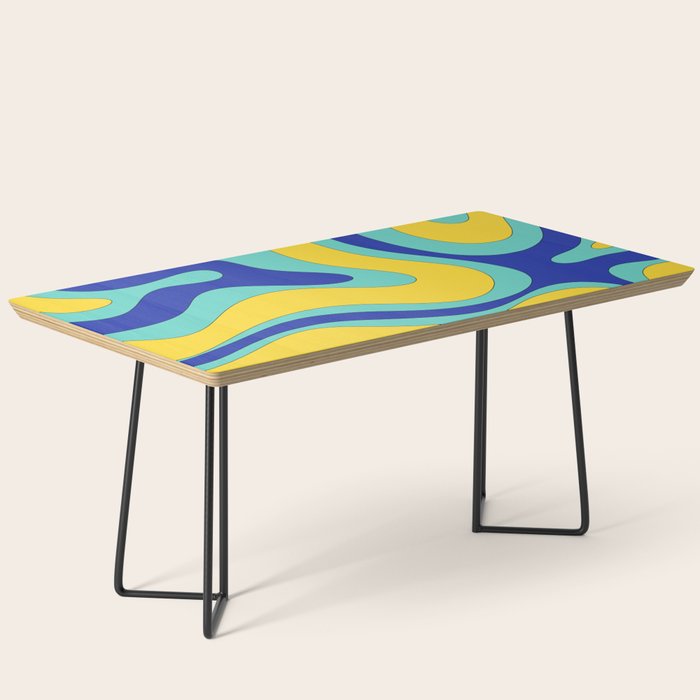 Modern Retro Liquid Swirl Funky Abstract Pattern Blue Aqua Yellow Coffee Table Gallery Image 1