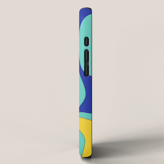 Modern Retro Liquid Swirl Funky Abstract Pattern Blue Aqua Yellow iPhone Case Gallery Image 2