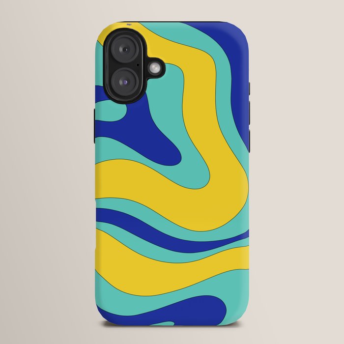 Modern Retro Liquid Swirl Funky Abstract Pattern Blue Aqua Yellow iPhone Case Gallery Image 14