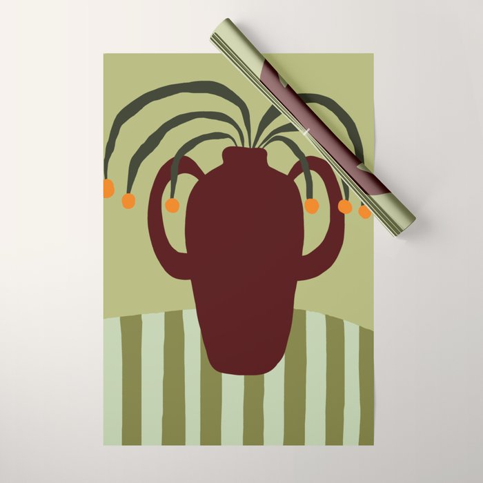 Summer Flower pottery with stripe Wrapping Paper Gallery Image 1