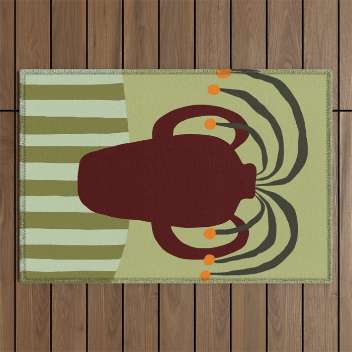 Summer Flower pottery with stripe Outdoor Rug Gallery Image 1