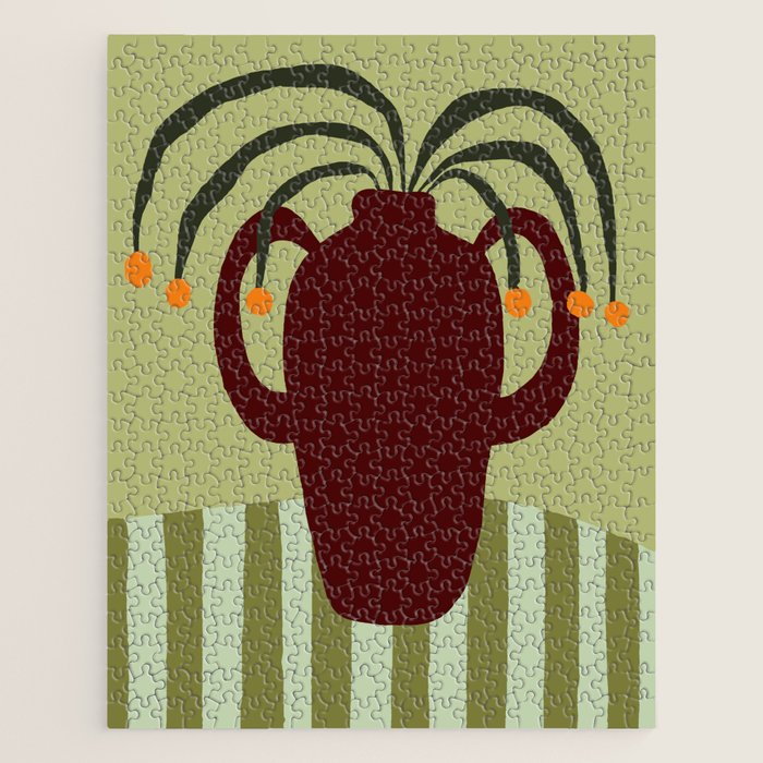 Summer Flower pottery with stripe Jigsaw Puzzle Gallery Image 1