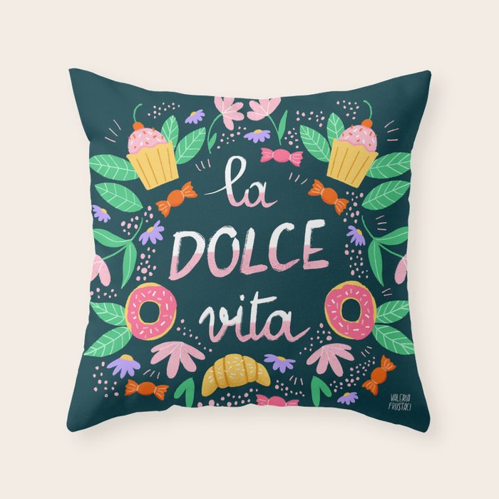 La Dolce Vita hand lettering Throw Pillow Gallery Image 6