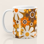Retro Garden Flowers Groovy 1970s Floral Pattern in 70s Brown and Orange Coffee Mug Gallery Image 3