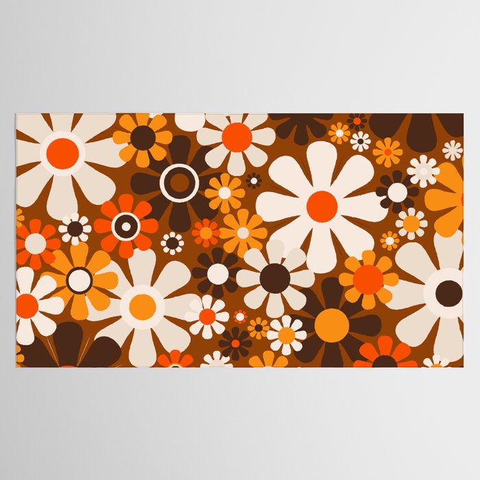 Retro Garden Flowers Groovy 1970s Floral Pattern in 70s Brown and Orange Tablecloth Gallery Image 2