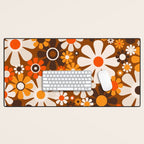 Retro Garden Flowers Groovy 1970s Floral Pattern in 70s Brown and Orange Desk Mat Gallery Image 1