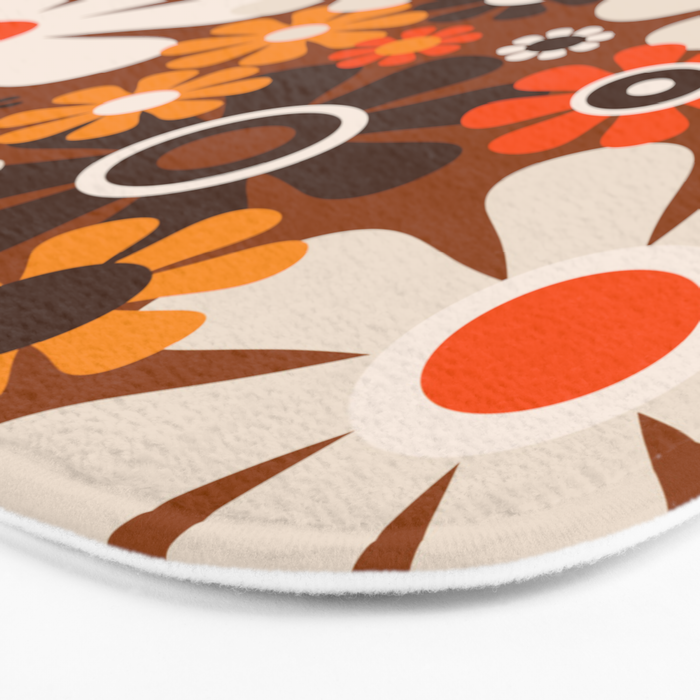 Retro Garden Flowers Groovy 1970s Floral Pattern in 70s Brown and Orange Bath Mat Gallery Image 3