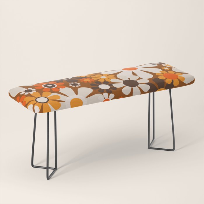Retro Garden Flowers Groovy 1970s Floral Pattern in 70s Brown and Orange Bench Gallery Image 1