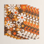 Retro Garden Flowers Groovy 1970s Floral Pattern in 70s Brown and Orange Wrapping Paper Gallery Image 3