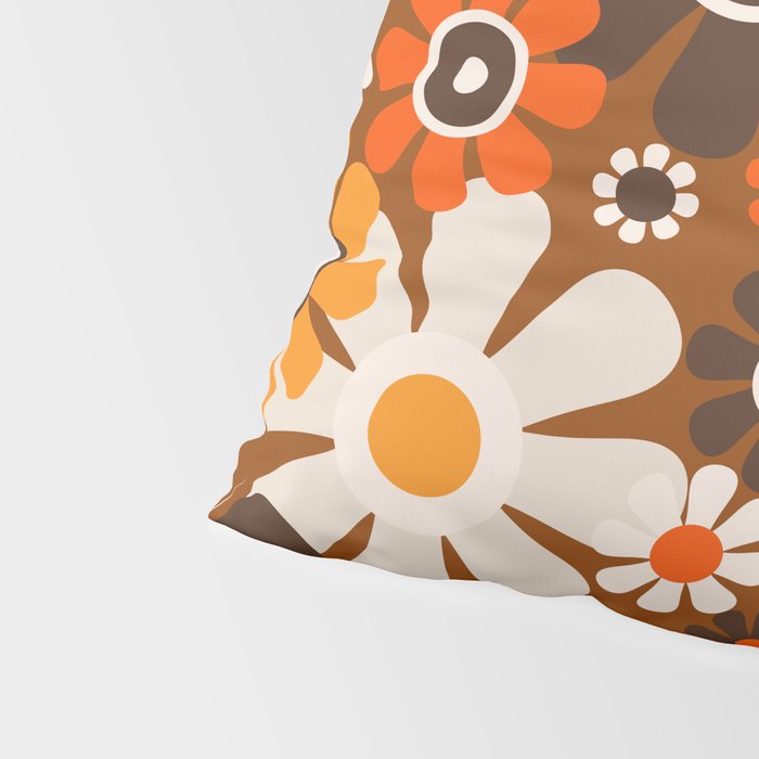 Retro Garden Flowers Groovy 1970s Floral Pattern in 70s Brown and Orange Pillow Sham Gallery Image 4