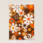 Retro Garden Flowers Groovy 1970s Floral Pattern in 70s Brown and Orange Stationery Card Gallery Image 2