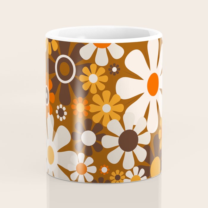 Retro Garden Flowers Groovy 1970s Floral Pattern in 70s Brown and Orange Coffee Mug Gallery Image 4