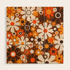 Retro Garden Flowers Groovy 1970s Floral Pattern in 70s Brown and Orange Wood Wall Art Gallery Image 1