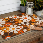Retro Garden Flowers Groovy 1970s Floral Pattern in 70s Brown and Orange Outdoor Rug Gallery Image 2