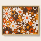 Retro Garden Flowers Groovy 1970s Floral Pattern in 70s Brown and Orange Serving Tray Gallery Image 1