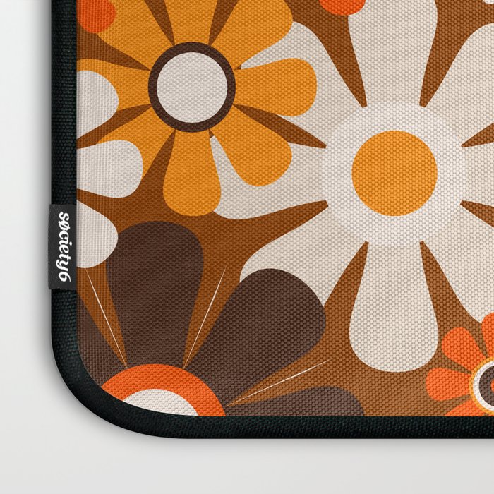 Retro Garden Flowers Groovy 1970s Floral Pattern in 70s Brown and Orange Laptop Sleeve Gallery Image 3