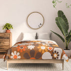 Retro Garden Flowers Groovy 1970s Floral Pattern in 70s Brown and Orange Comforter Gallery Image 3