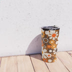 Retro Garden Flowers Groovy 1970s Floral Pattern in 70s Brown and Orange Travel Mug Gallery Image 4